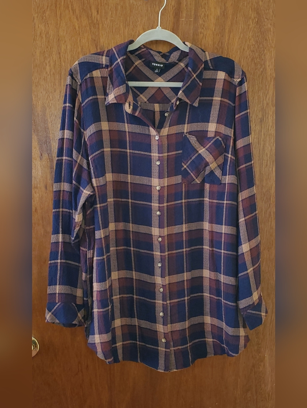 Torrid Plus Sz 3 Lizzie Crinkle Gauze Plaid Button-Down Shirt